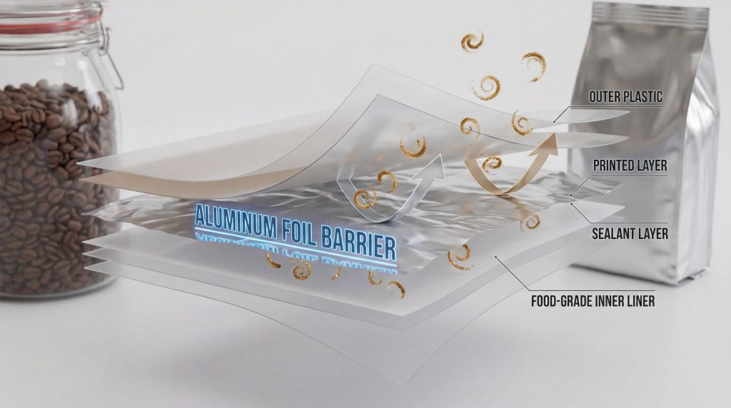 Coffee Packaging Film Layers Technical Infographic