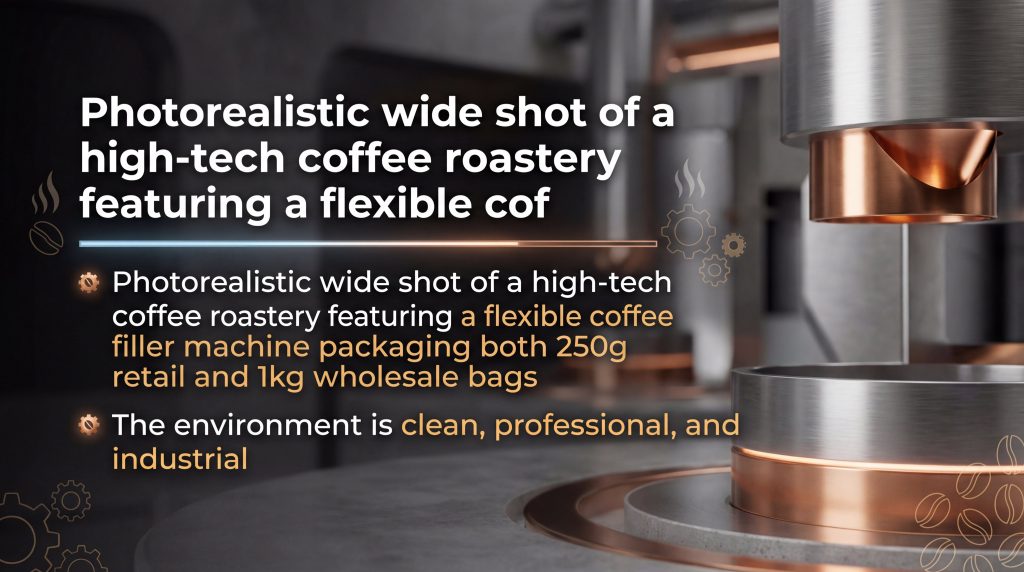 High-tech coffee roastery featuring a flexible coffee filler machine